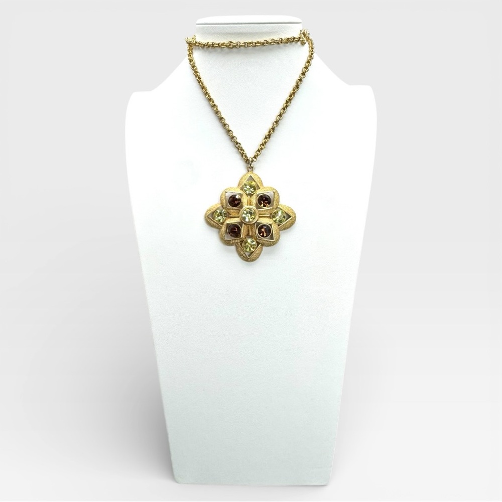 SARAH COVENTRY Vintage “Starburst" Peridot & Topaz Crystal Pendant Necklace - Picture 2 of 13